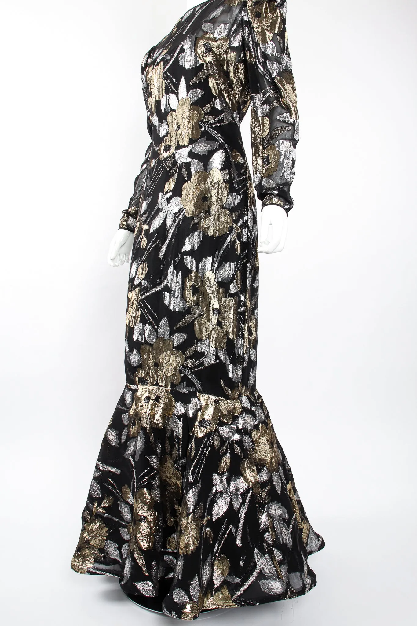 Sheer Metallic Layered Mermaid Gown