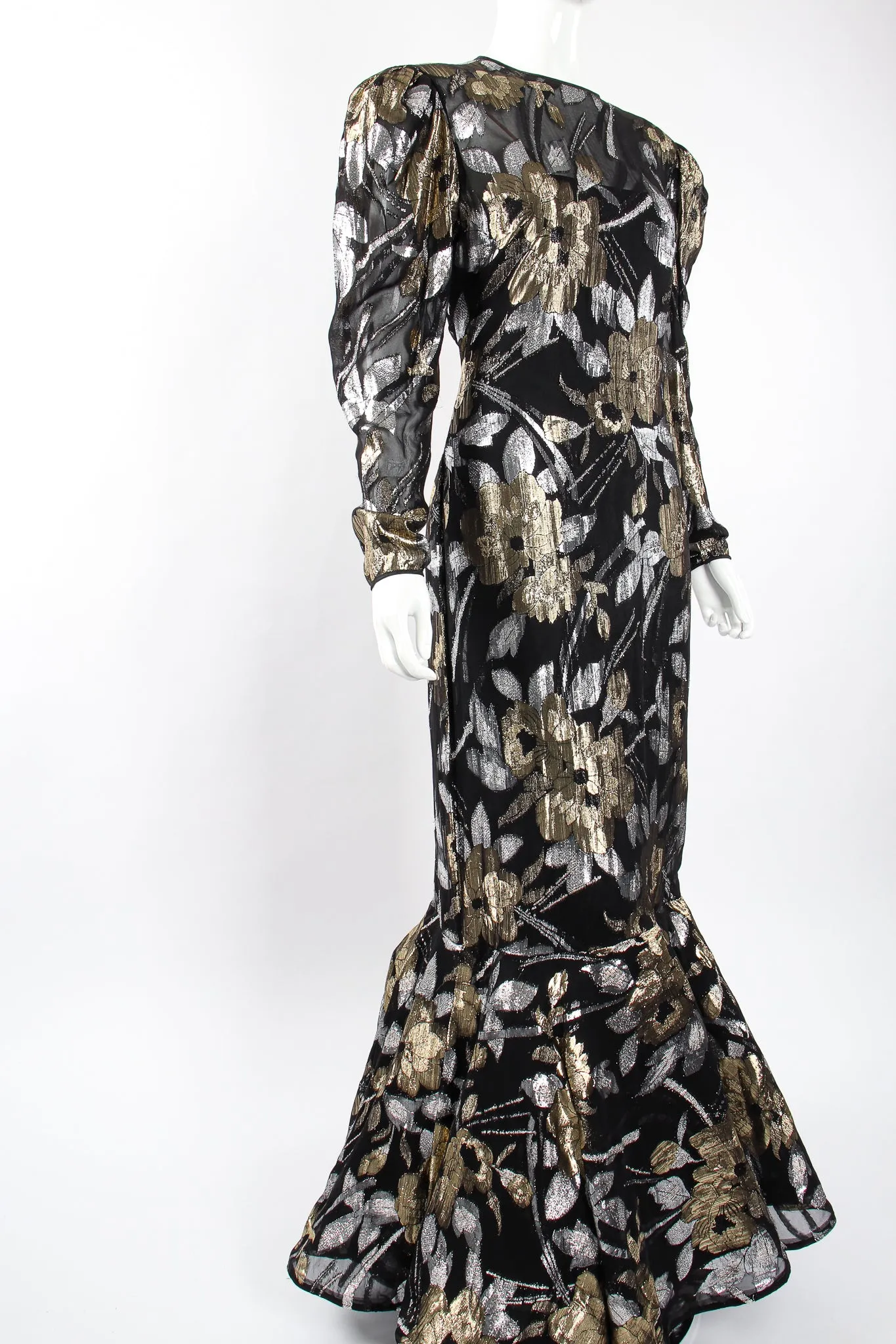 Sheer Metallic Layered Mermaid Gown