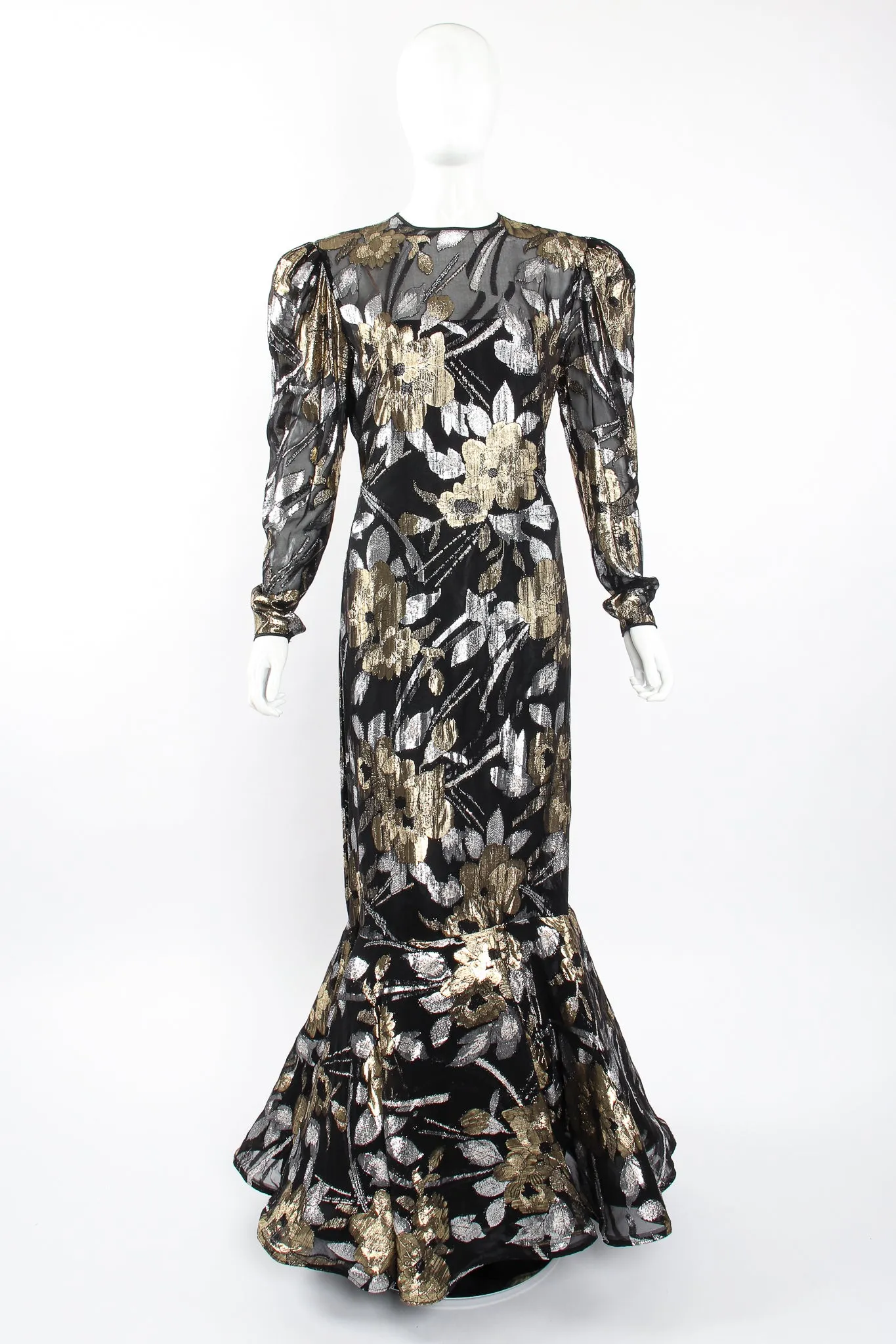 Sheer Metallic Layered Mermaid Gown