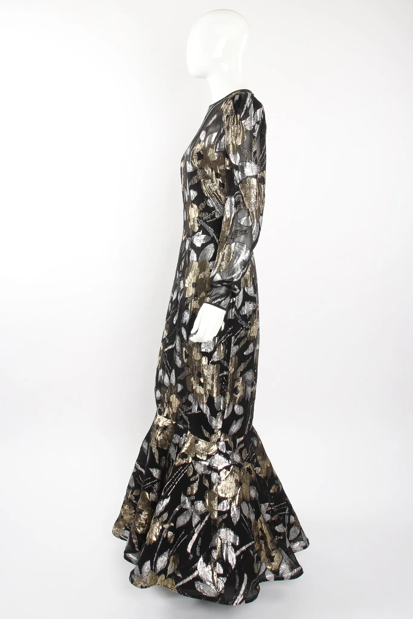 Sheer Metallic Layered Mermaid Gown