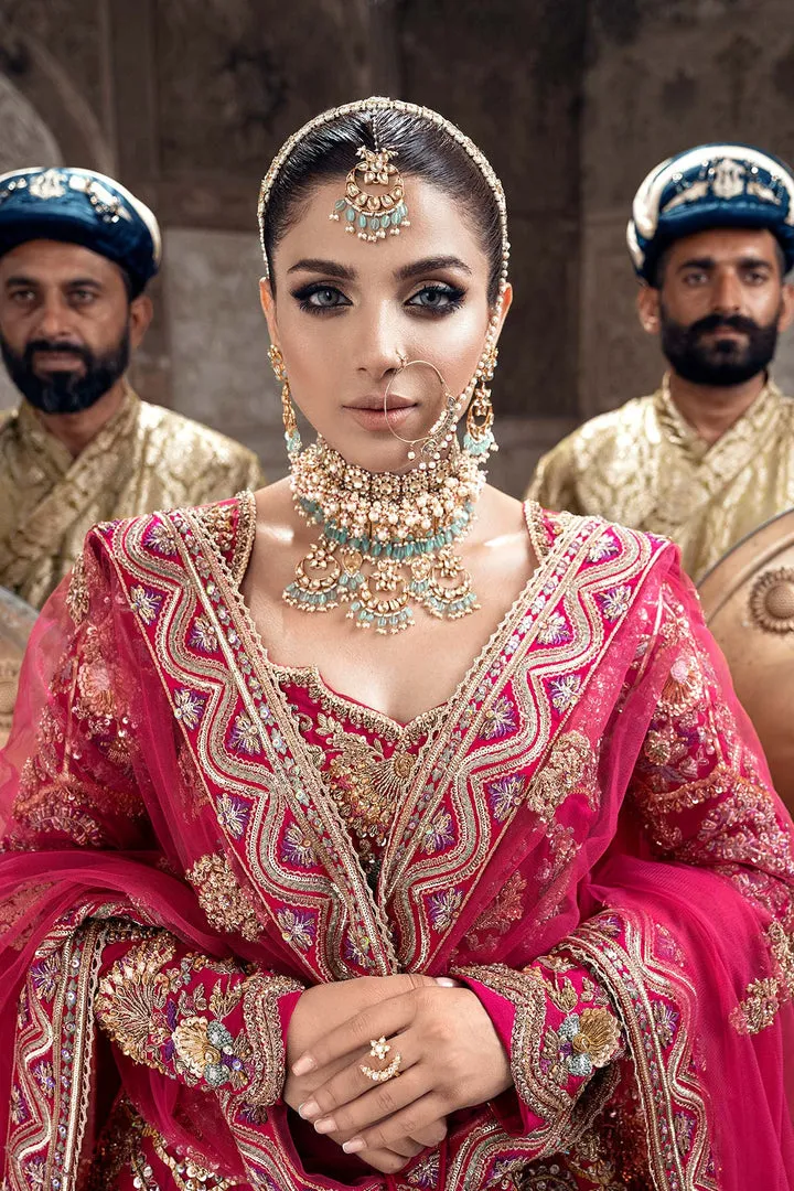 Shocking Pink Embroidered Pakistani Bridal Dress Pishwas Lehenga Dupatta