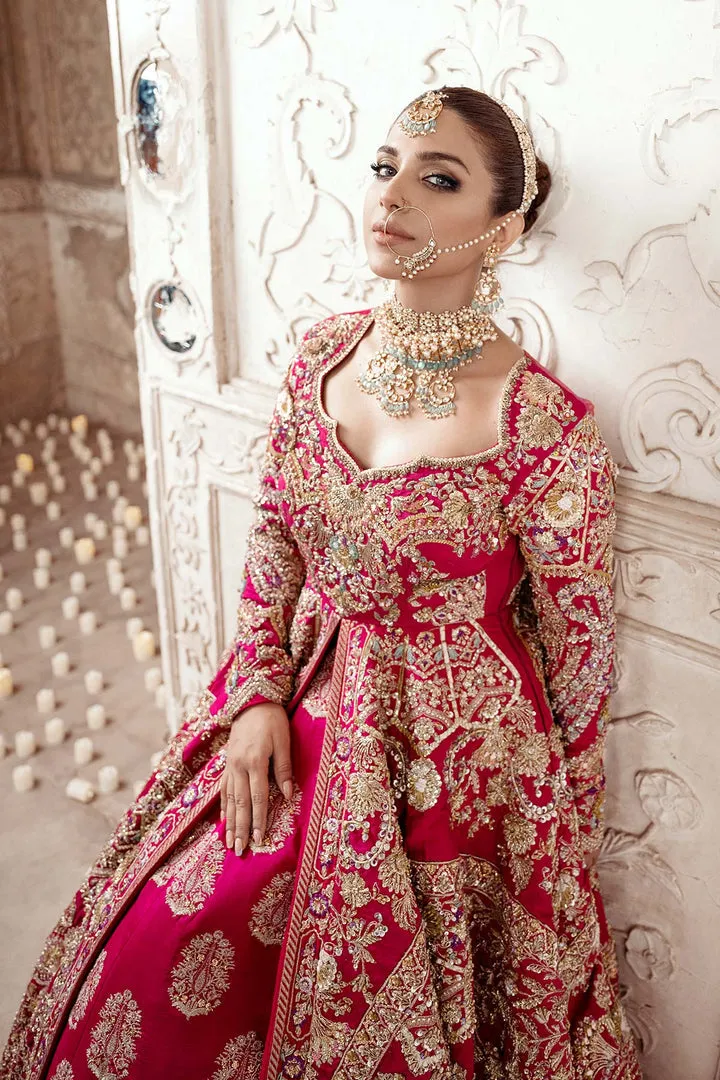 Shocking Pink Embroidered Pakistani Bridal Dress Pishwas Lehenga Dupatta