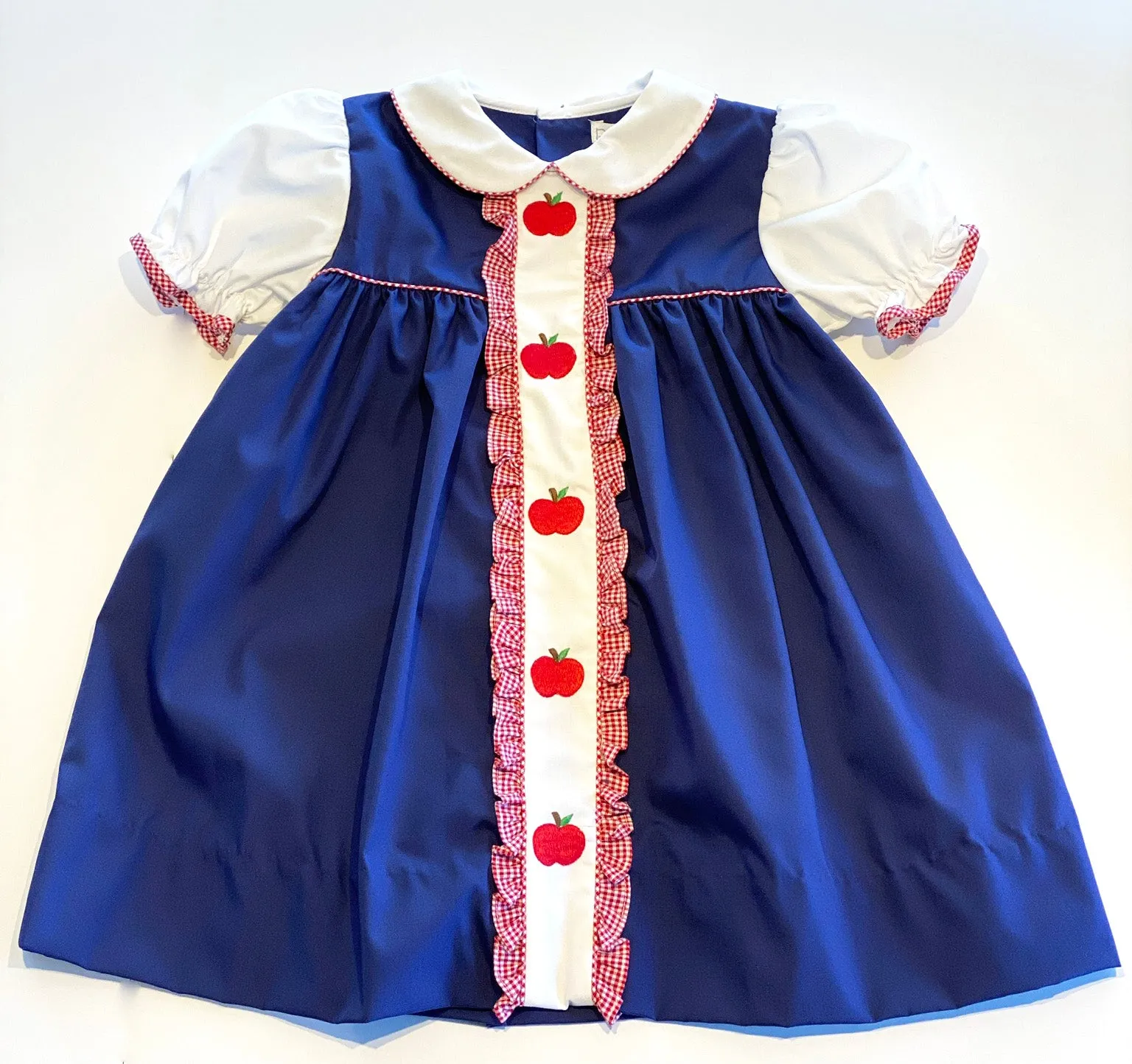 Short Sleeve Dress | Navy with Apple Details