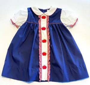 Short Sleeve Dress | Navy with Apple Details