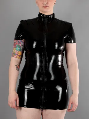 Short Sleeve Front Zip Latex Dress