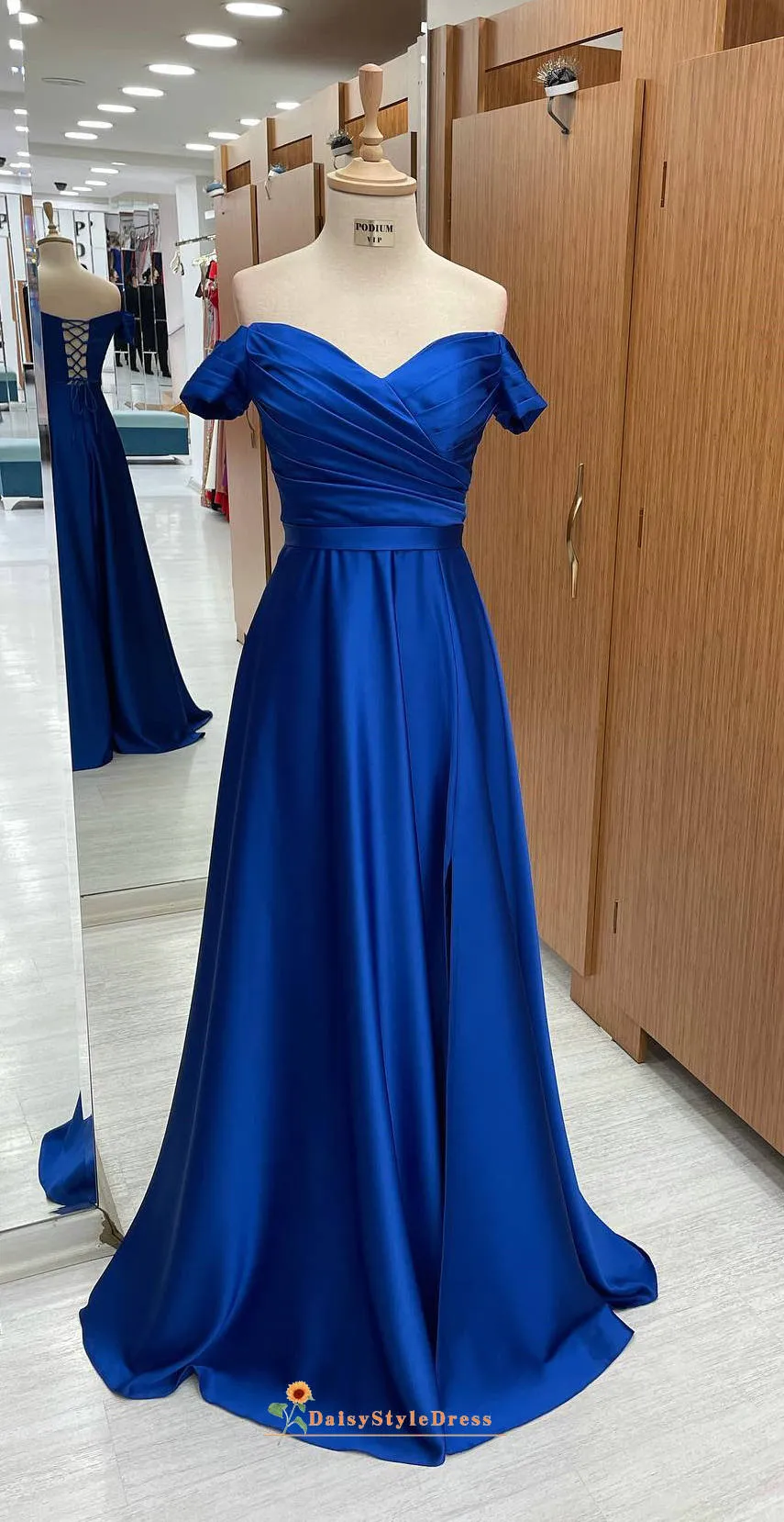 Short Sleeve Royal Blue Prom Dress