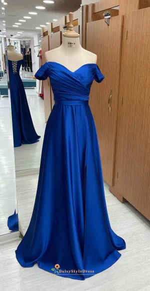 Short Sleeve Royal Blue Prom Dress