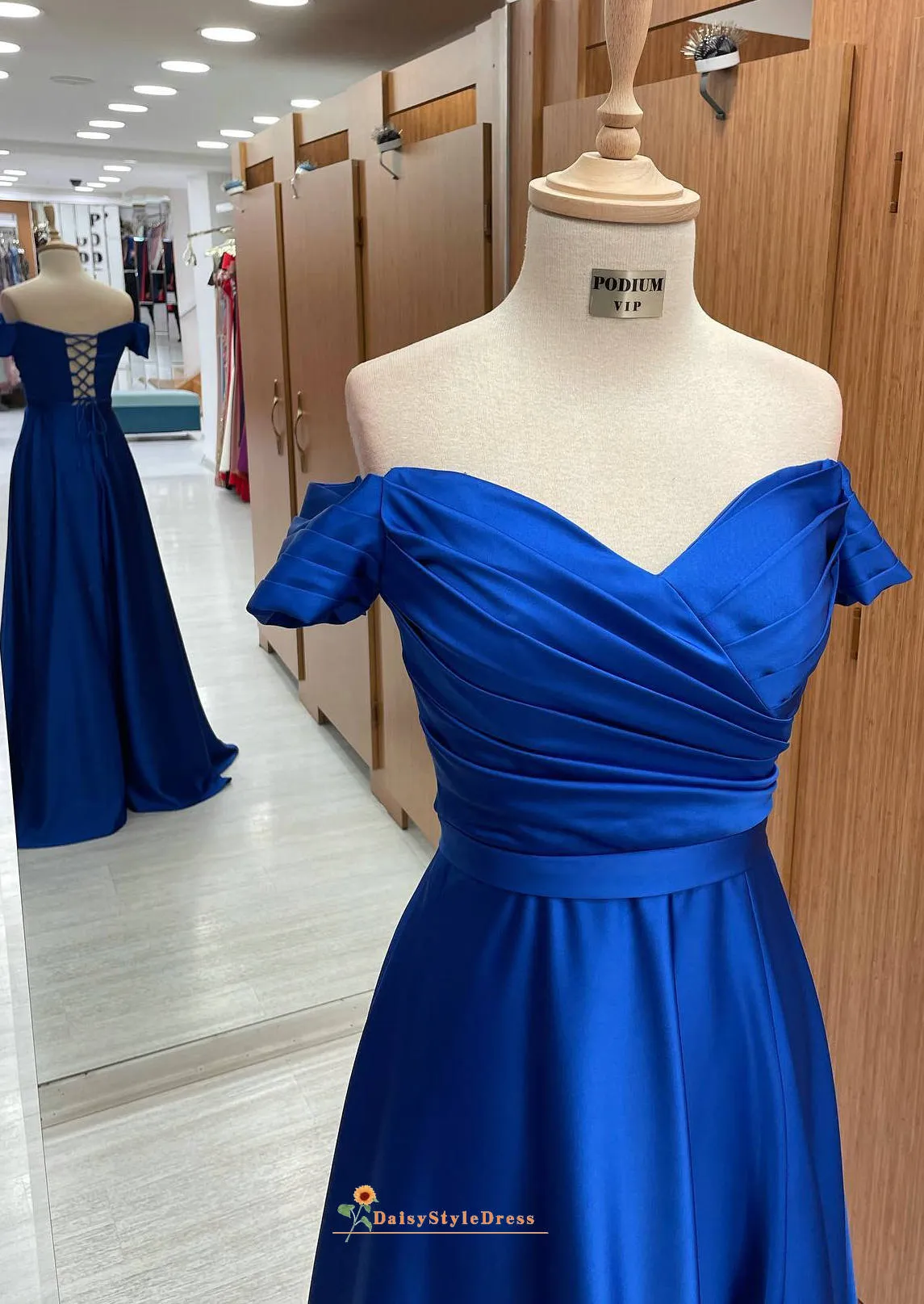 Short Sleeve Royal Blue Prom Dress
