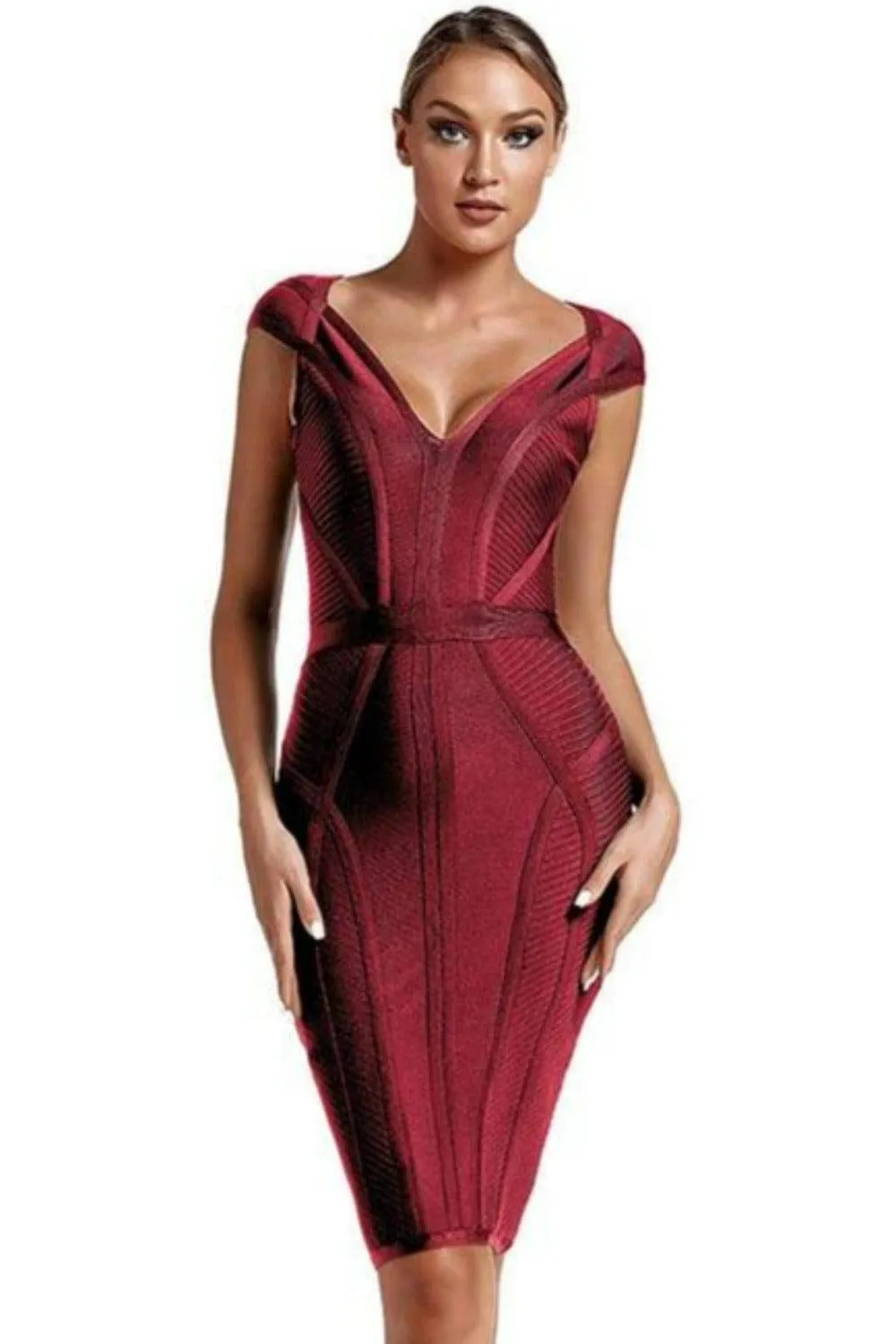 Short Sleeve Striped Red Bandage Mini Dress