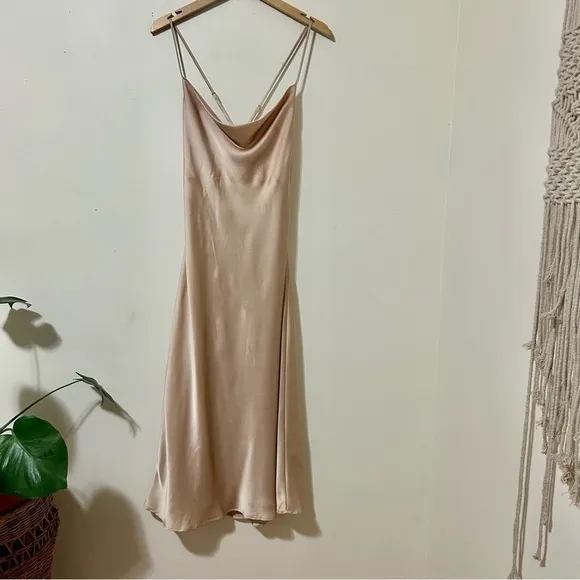 Show Me Your Mumu Verona Cowl Dress in Champagne Luxe Satin sz M
