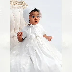 Silk Christening Dress & Bonnet - Ivory - Sarah Louise 001134