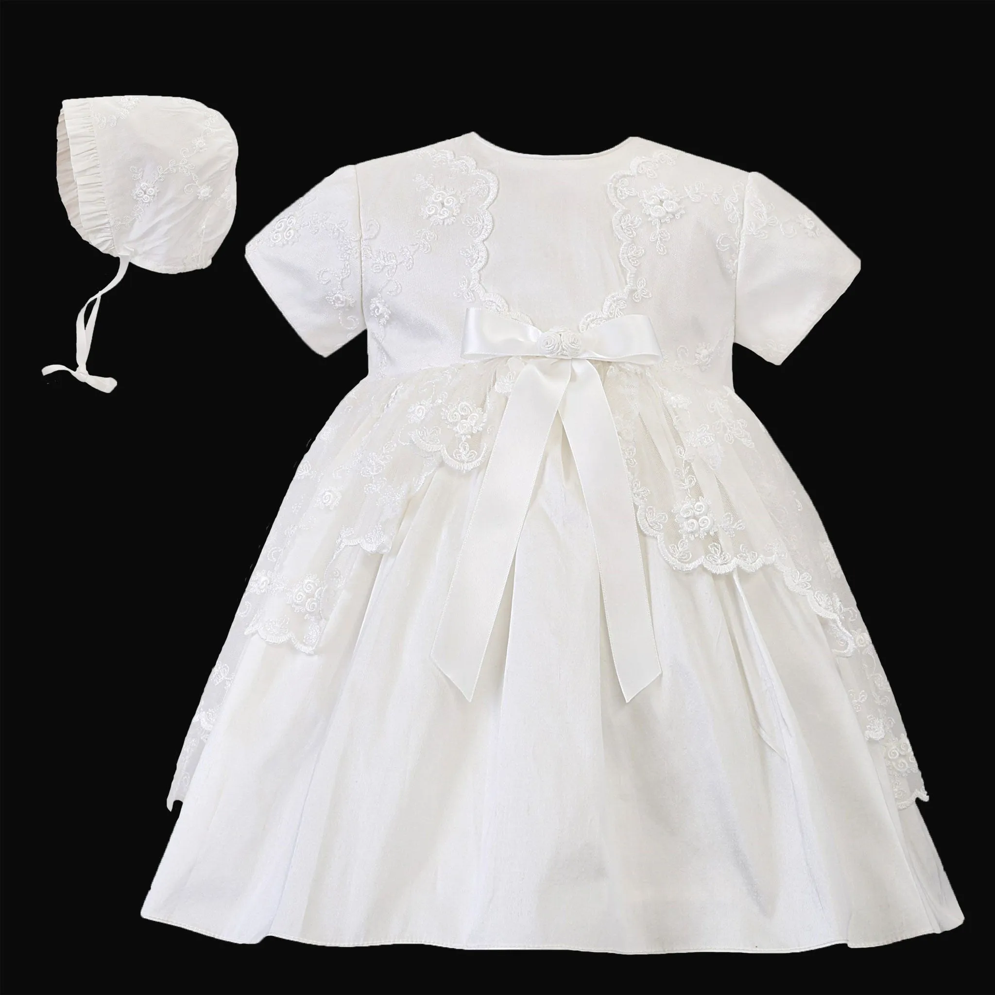Silk Christening Dress & Bonnet - Ivory - Sarah Louise 001134