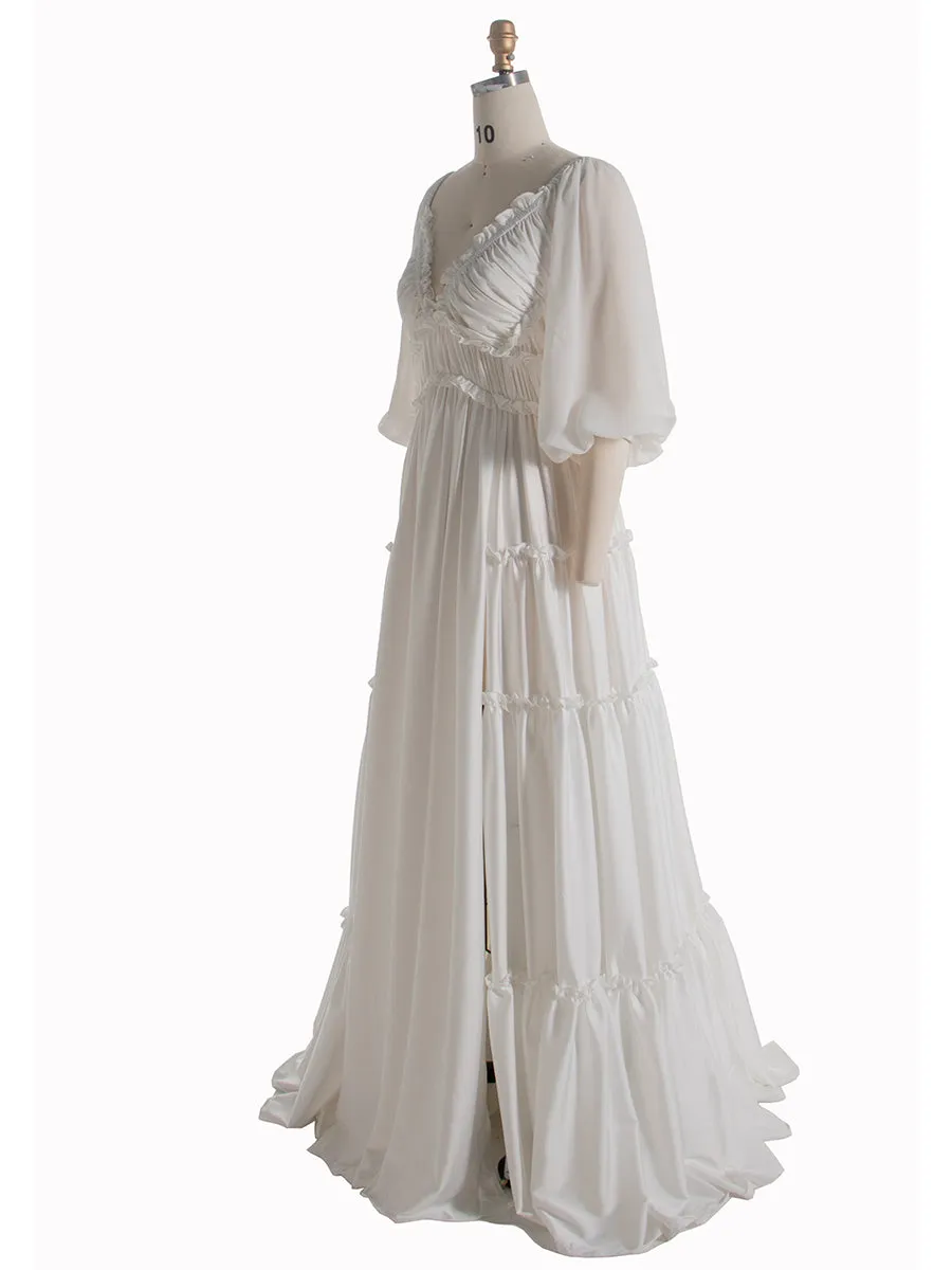 Silk Satin Maternity Dress for Photoshoot Boho Maternity Gown Baby Shower YW240061