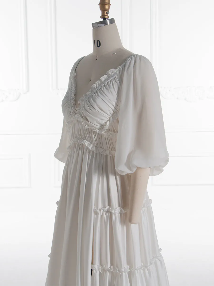Silk Satin Maternity Dress for Photoshoot Boho Maternity Gown Baby Shower YW240061