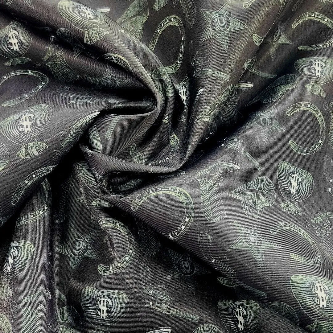 Silky Satin Suit Lining Green Cowboys Fabric 150 cm