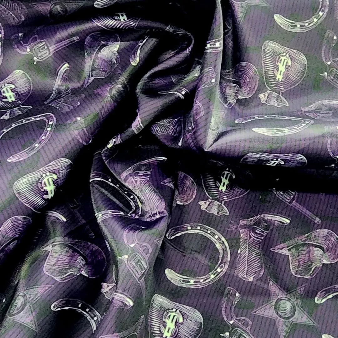 Silky Satin Suit Lining Purple Cowboys Fabric 150 cm