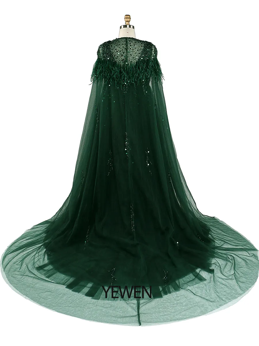 Silver Beading Tulle Evening Gown with Cape Maternity Dress for Photoshoot Photography Dress Lace Up Back