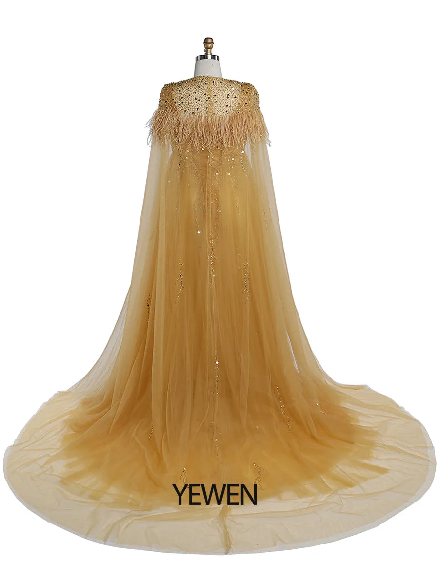 Silver Beading Tulle Evening Gown with Cape Maternity Dress for Photoshoot Photography Dress Lace Up Back