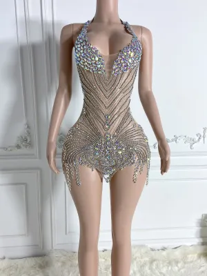 Silver V-Neck Mini Dress