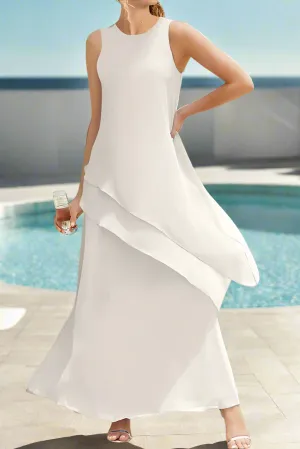 Simple Sleeveless Round Neck Ankle Length Mother of the Bride Dress
