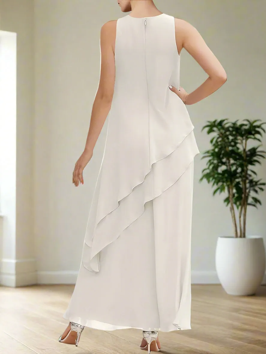 Simple Sleeveless Round Neck Ankle Length Mother of the Bride Dress