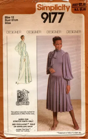 Simplicity 9177 HOLLY'S HARP Womens Stretch Drop Waisted Big Sleeve Dress 1970s Vintage Sewing Pattern Size 12 UNCUT Factory Folded