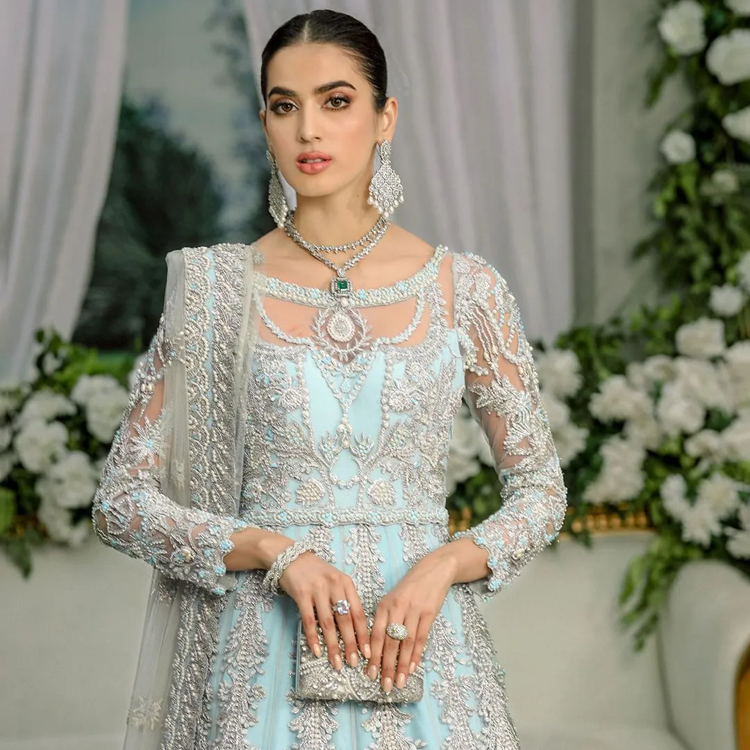 Sky Blue Gown Lehenga for Pakistani Wedding Dresses