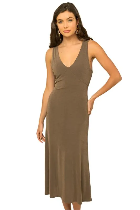 Sleeveless Back Cowl Neck Midi Dress