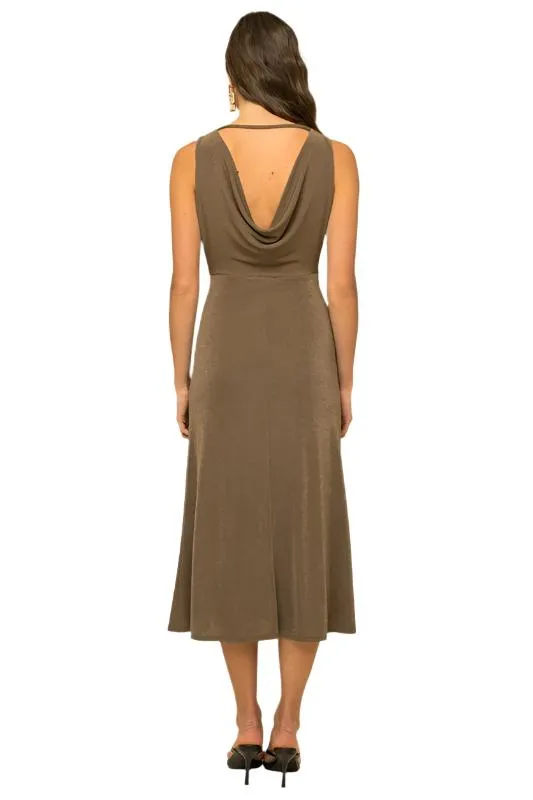 Sleeveless Back Cowl Neck Midi Dress