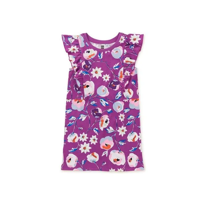 Sleeveless Ruffle A-Line Dress - Swedish Flowers in Purple