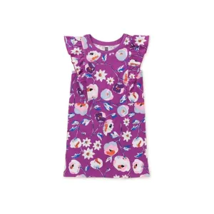 Sleeveless Ruffle A-Line Dress - Swedish Flowers in Purple