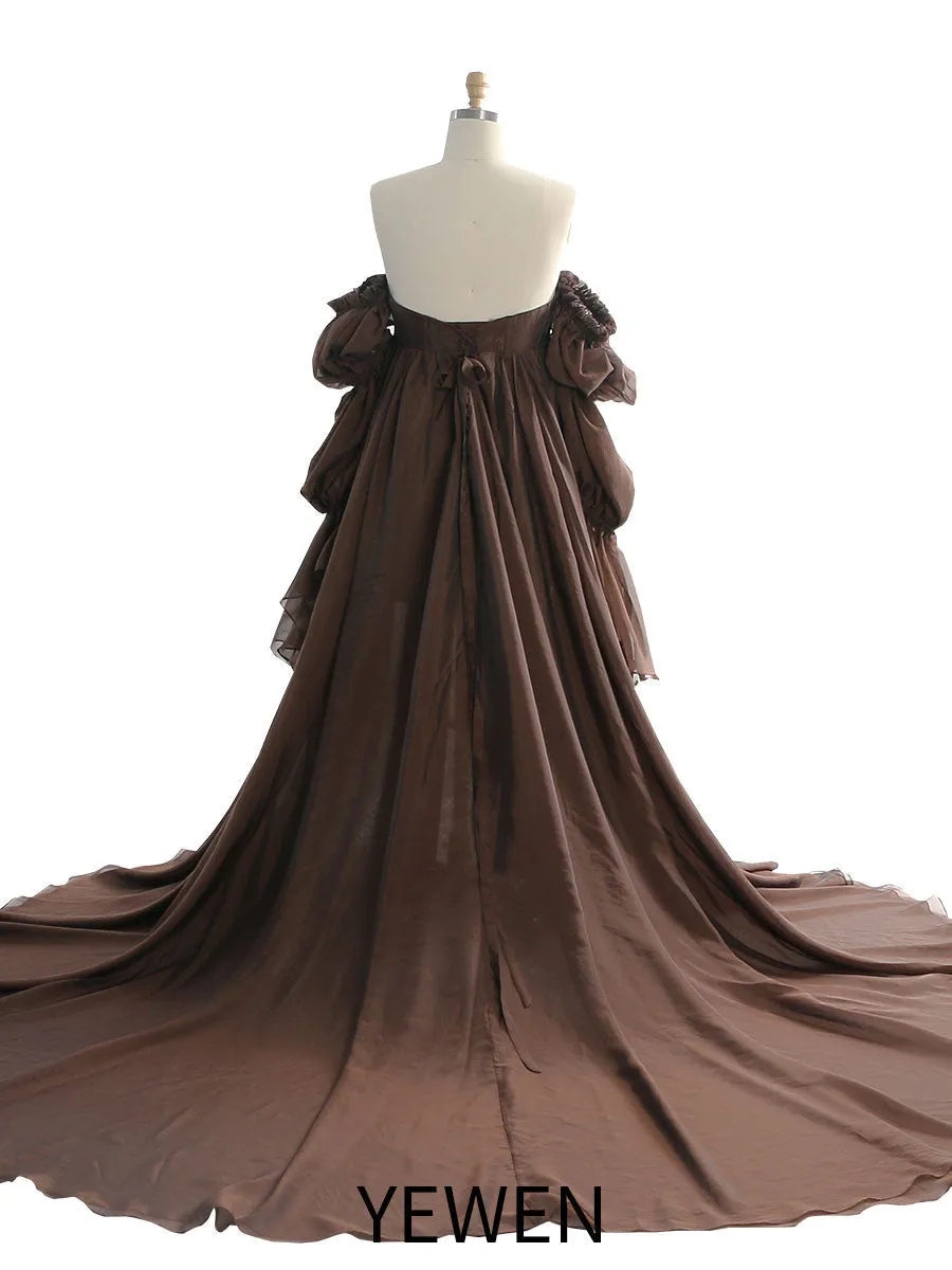 Solid Color Silk Organza Maternity/ Non Maternity Gown for Photoshoot Detachable Sleeves Fancy Photography Photo Shoot Dress Props YW221105
