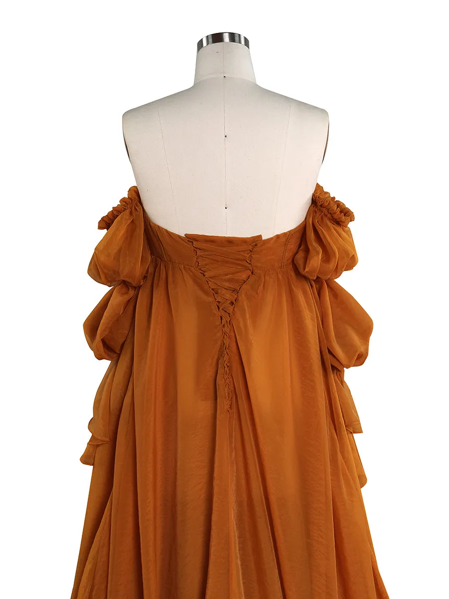 Solid Color Silk Organza Maternity/ Non Maternity Gown for Photoshoot Detachable Sleeves Fancy Photography Photo Shoot Dress Props YW221105