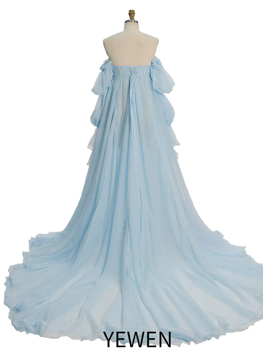 Solid Color Silk Organza Maternity/ Non Maternity Gown for Photoshoot Detachable Sleeves Fancy Photography Photo Shoot Dress Props YW221105