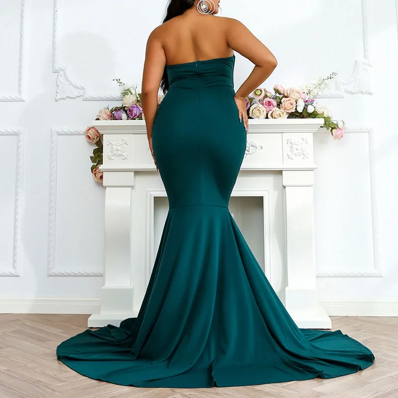 Solid Off Shoulder High Sleeve Train Evening Dress