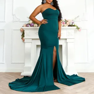 Solid Off Shoulder High Sleeve Train Evening Dress