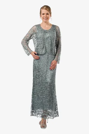 Soulmates C12016 Beaded Silk Lace 2-Piece Maxi Dress - Frost Blue