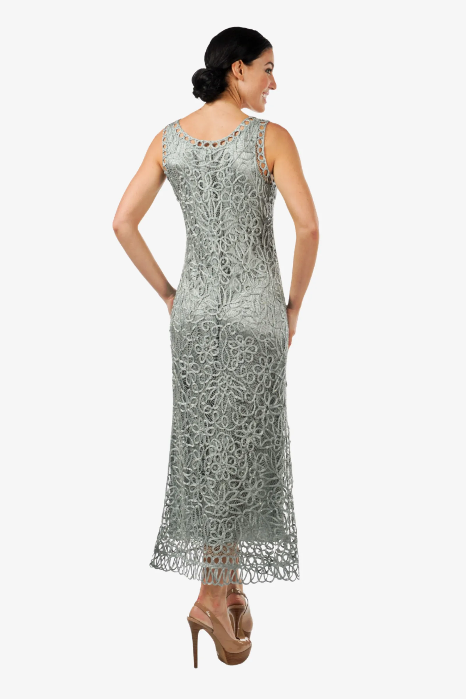 Soulmates C12016 Beaded Silk Lace 2-Piece Maxi Dress - Sage