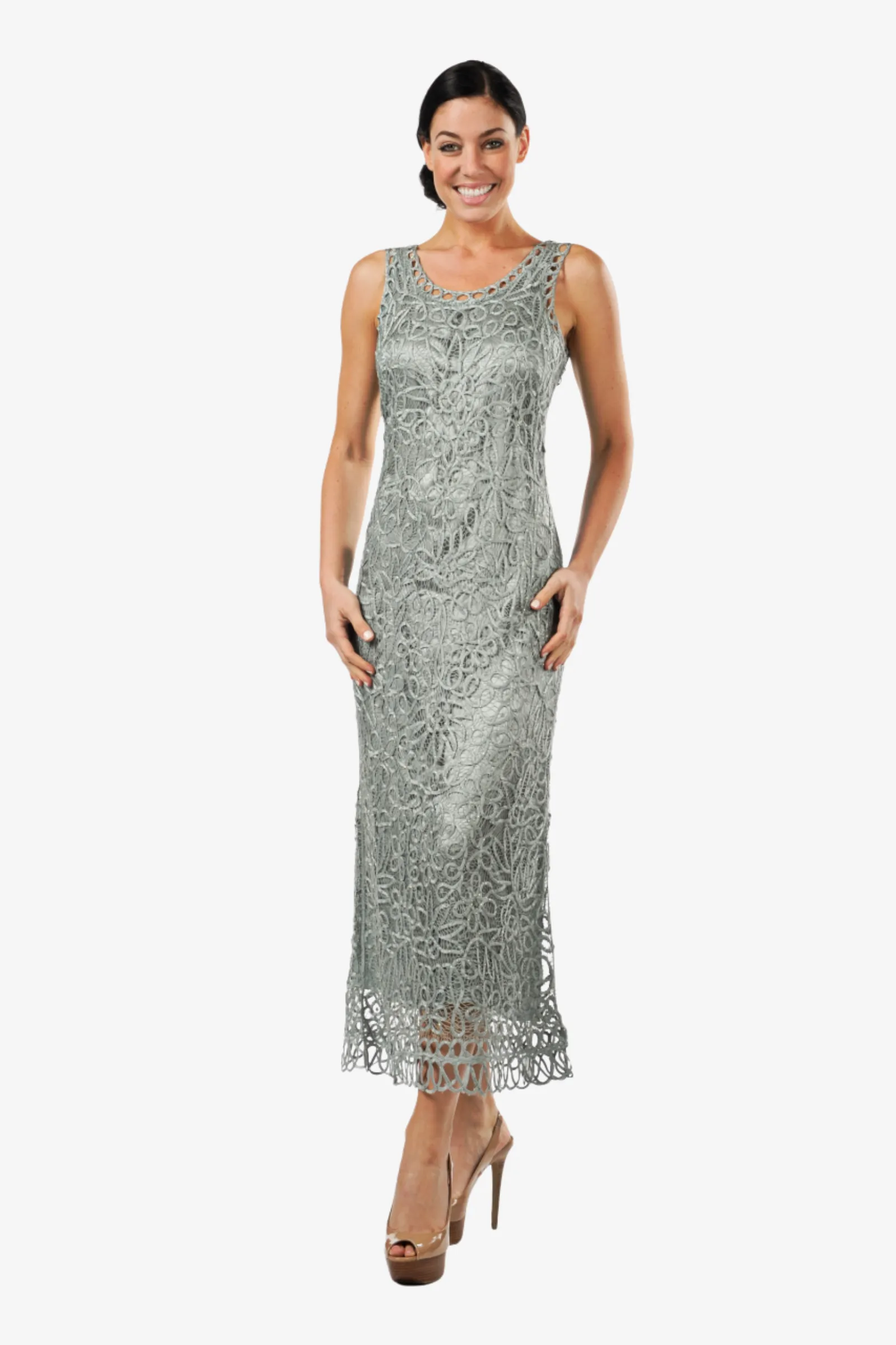 Soulmates C12016 Beaded Silk Lace 2-Piece Maxi Dress - Sage