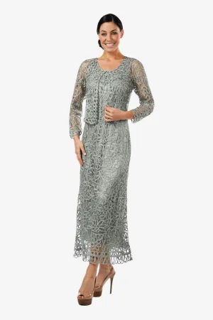 Soulmates C12016 Beaded Silk Lace 2-Piece Maxi Dress - Sage