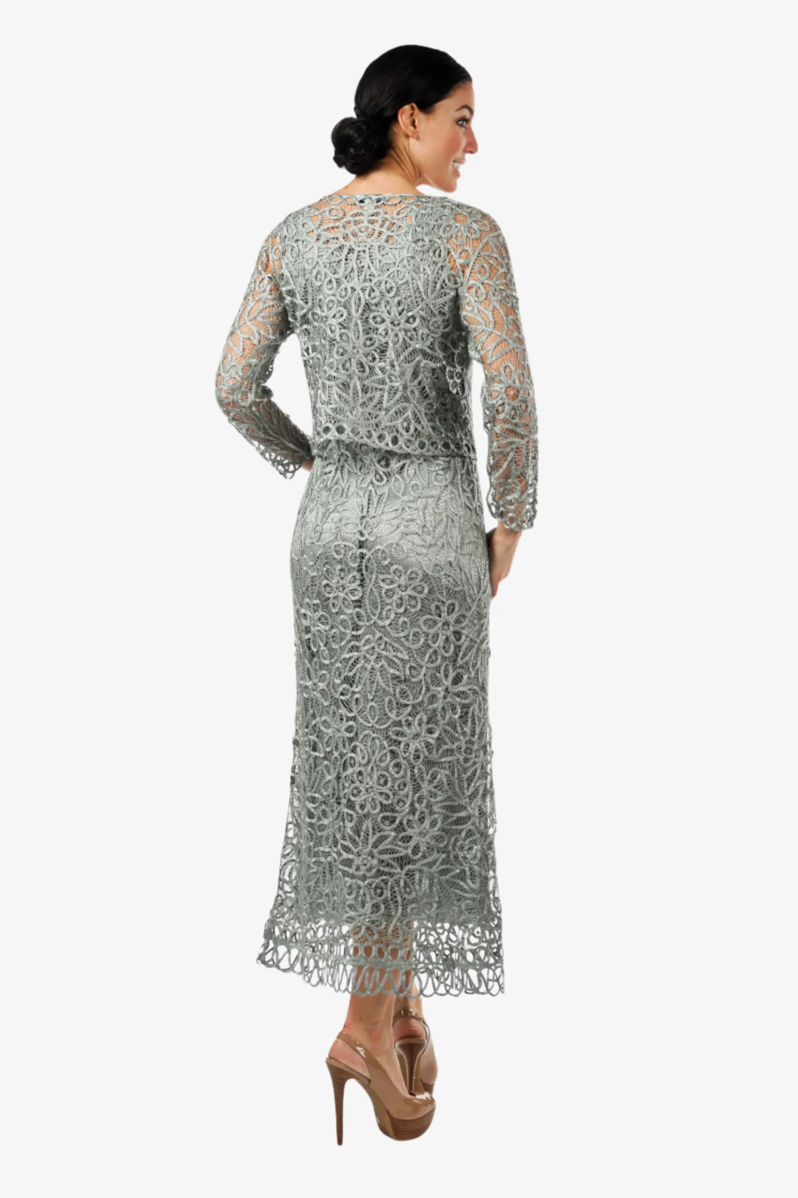 Soulmates C12016 Beaded Silk Lace 2-Piece Maxi Dress - Sage