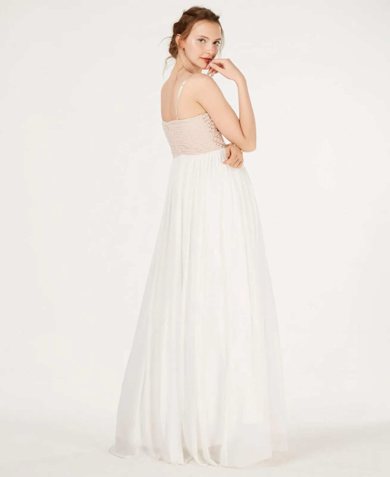Speechless Say Yes to the Prom Embellished Tulle-Underlay Gown Dress White 1