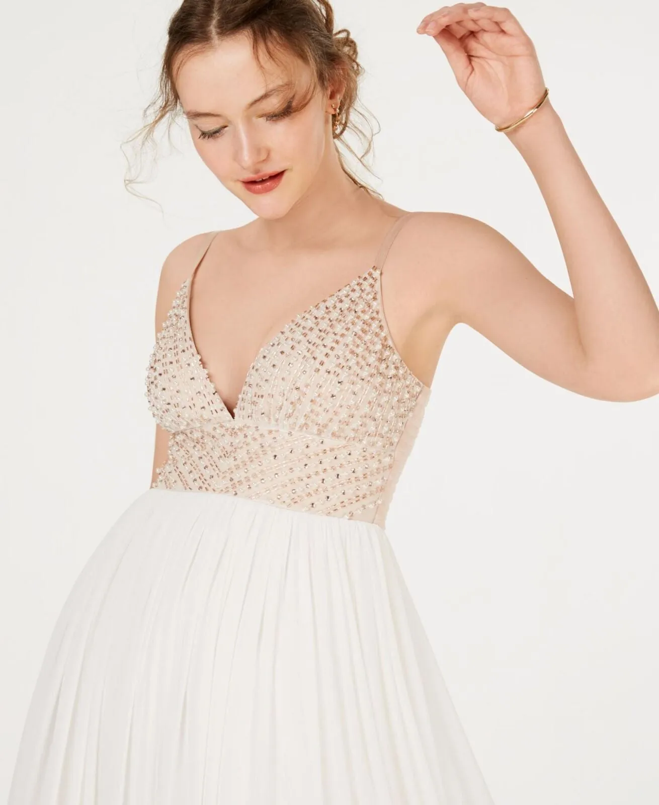 Speechless Say Yes to the Prom Embellished Tulle-Underlay Gown Dress White 1