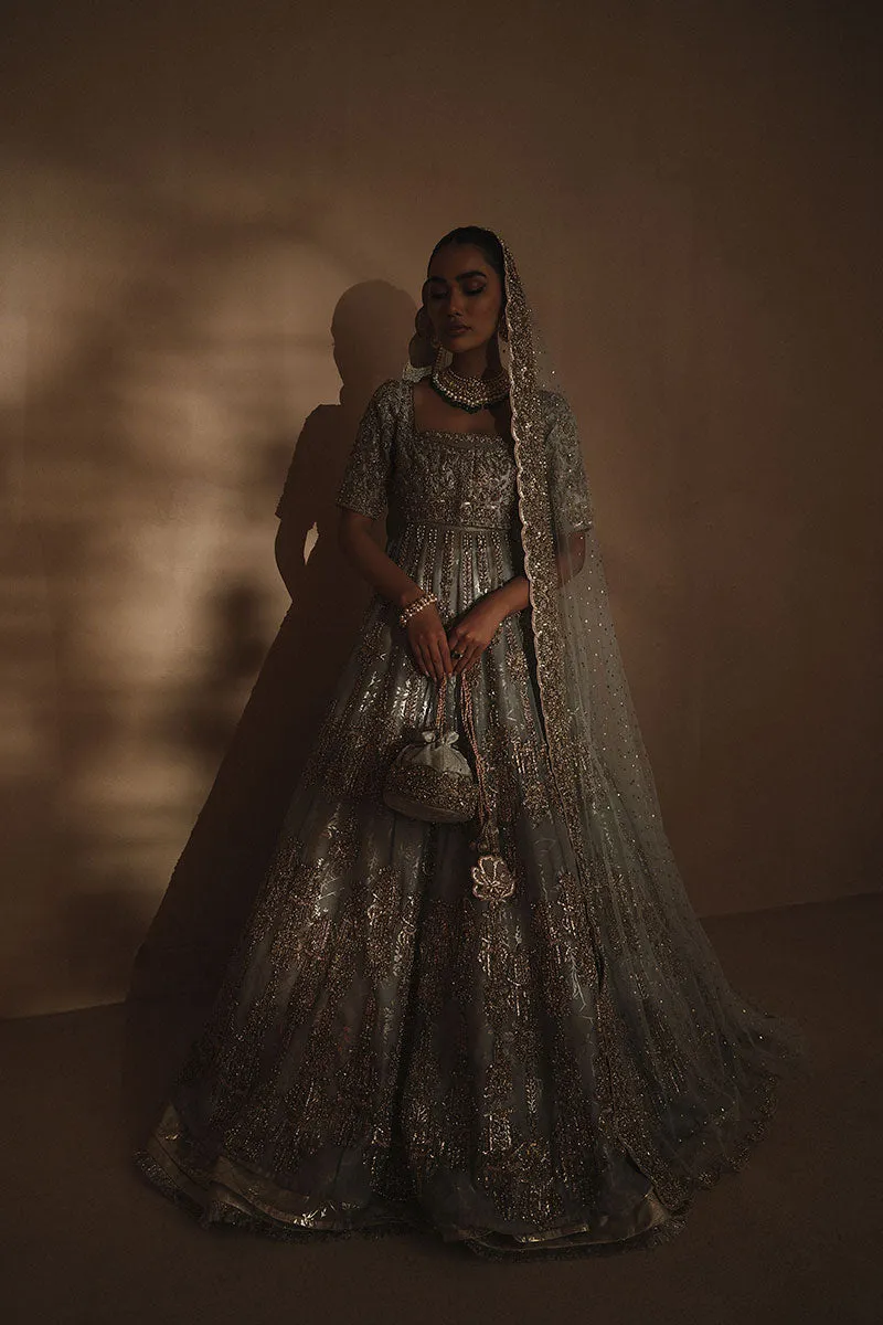Steel Blue Double Gown Lehenga for Indian Bridal Wear