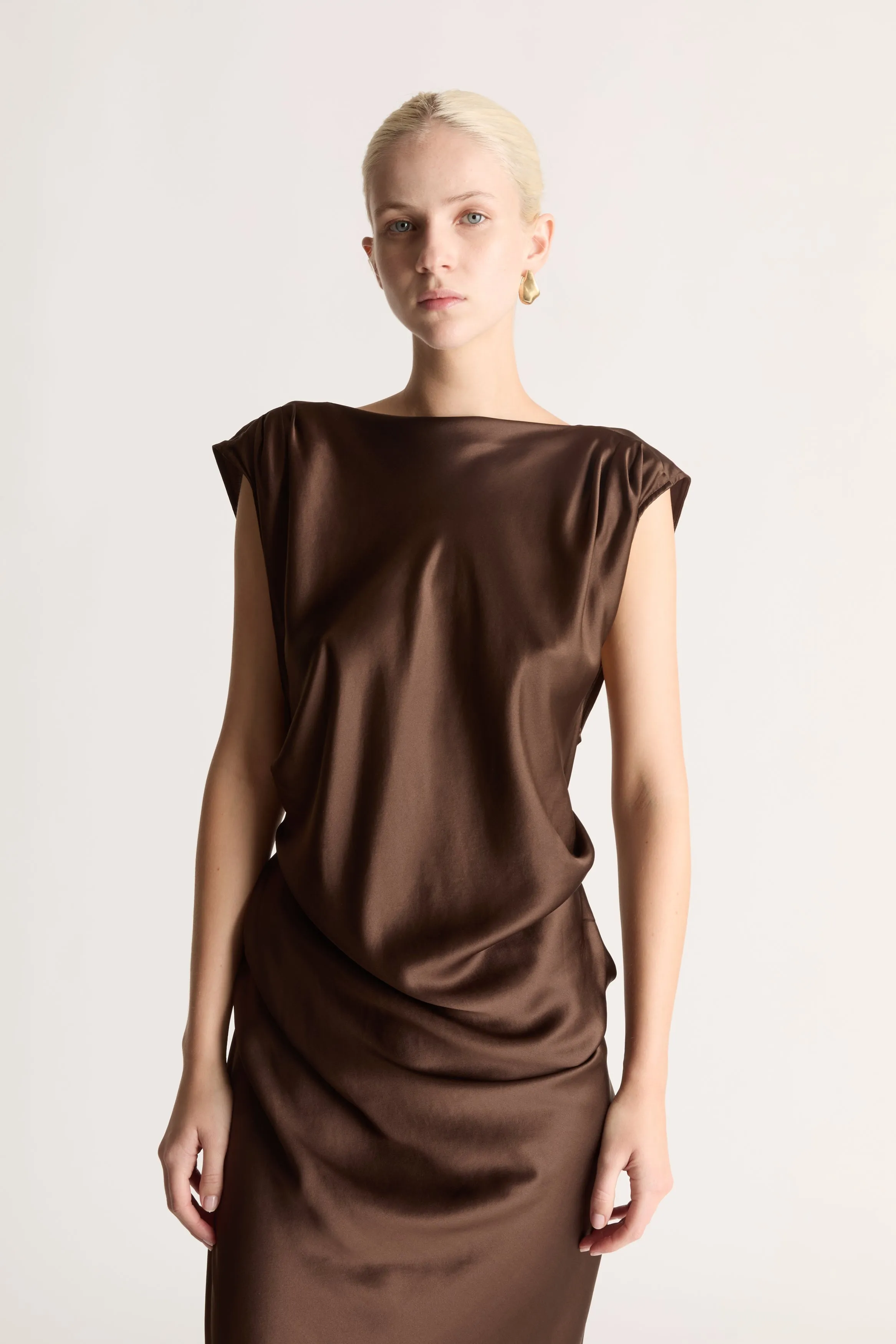 Stella Silk Satin Drape Dress
