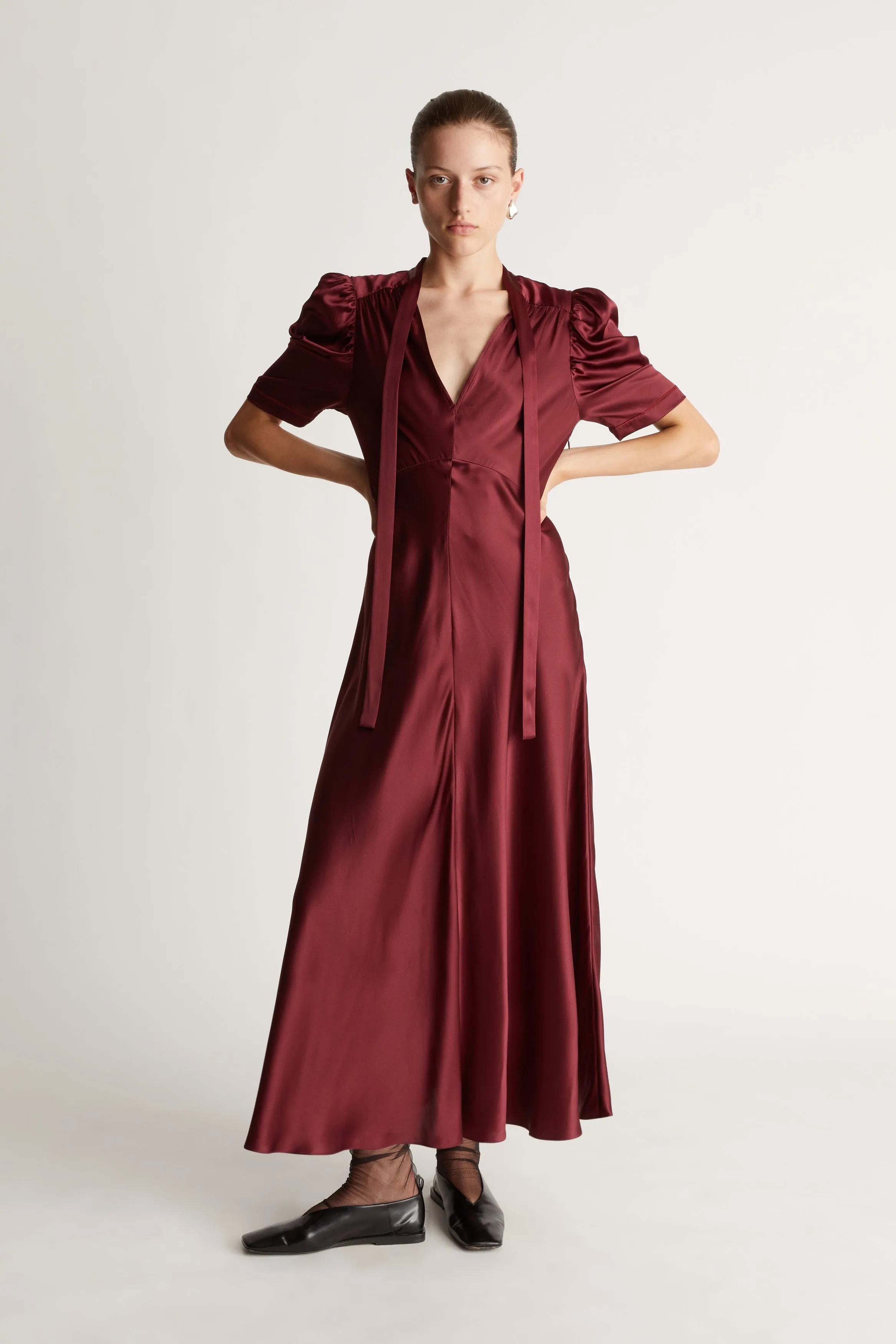 Stella Silk Satin Tie Neck Dress
