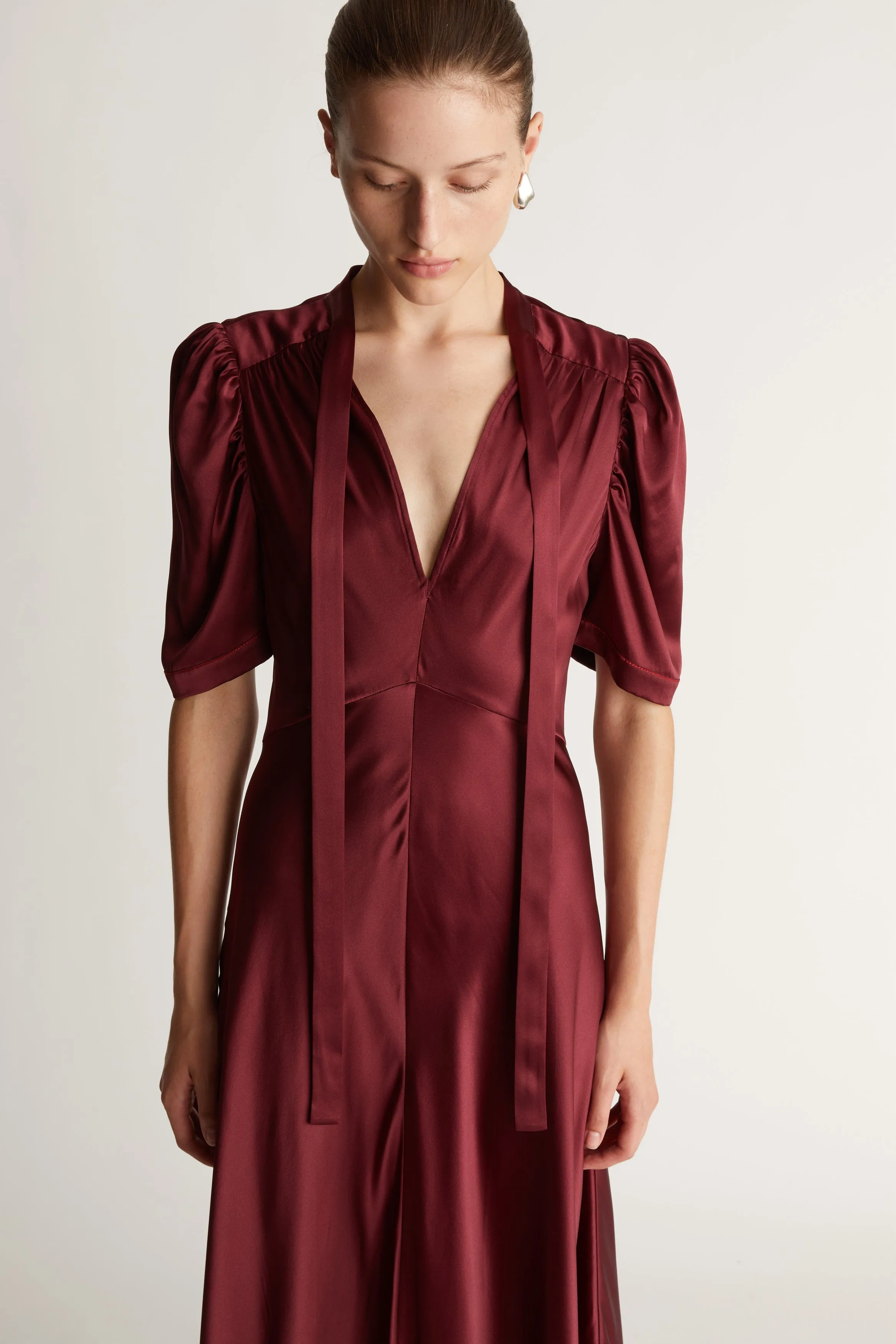 Stella Silk Satin Tie Neck Dress