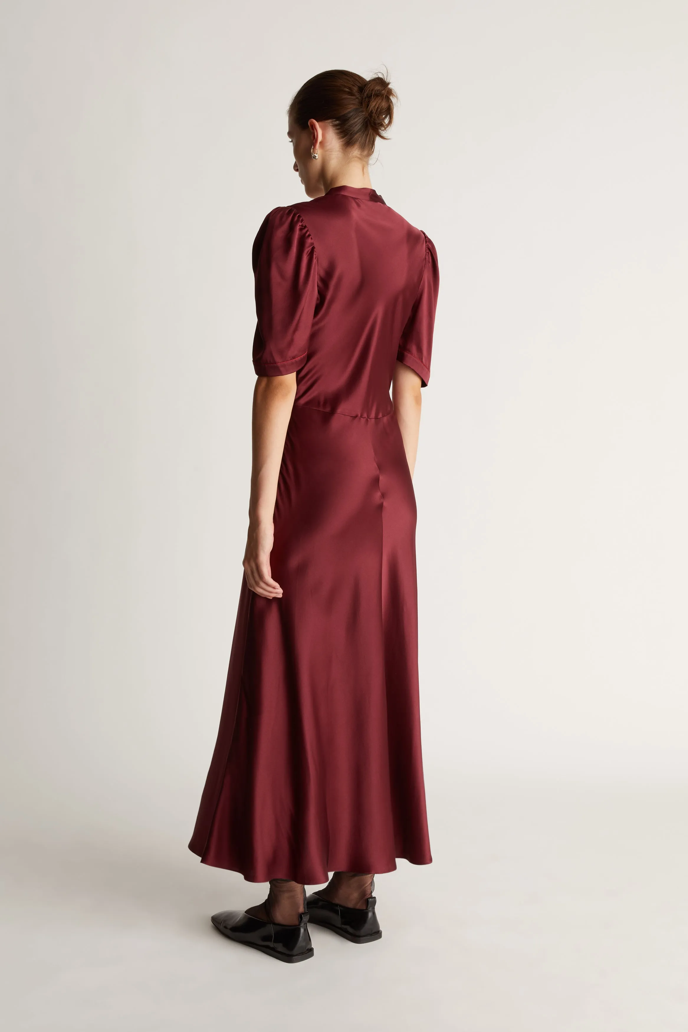 Stella Silk Satin Tie Neck Dress