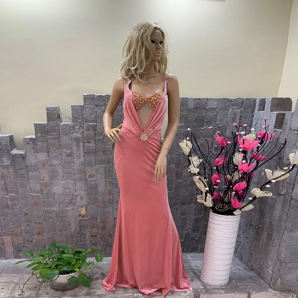 Strapless Sleeveless Cut Out Maxi Bodycon Dress HT1199