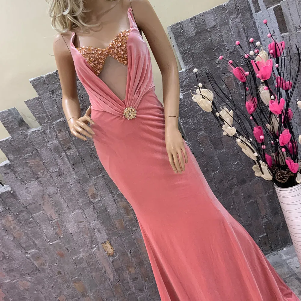 Strapless Sleeveless Cut Out Maxi Bodycon Dress HT1199